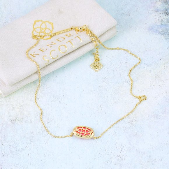 Kendra Scott Elisa Bright Pink Kyocera Opal Necklace Gold Plated - Picture 5 of 6